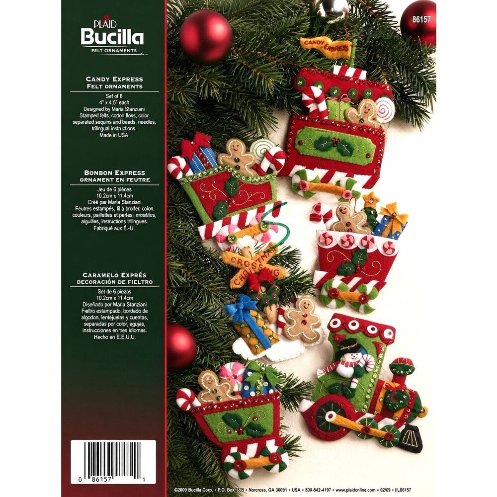Bucilla "Candy Express" Felt Ornament Kit 86157-Set of 6 Hand Embroidery